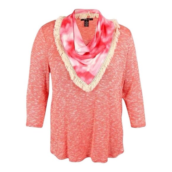 Style‎ & Co Marled Pink Peach 3/4 Sleeve Knit Top with Removable Scarf - Picture 1 of 9